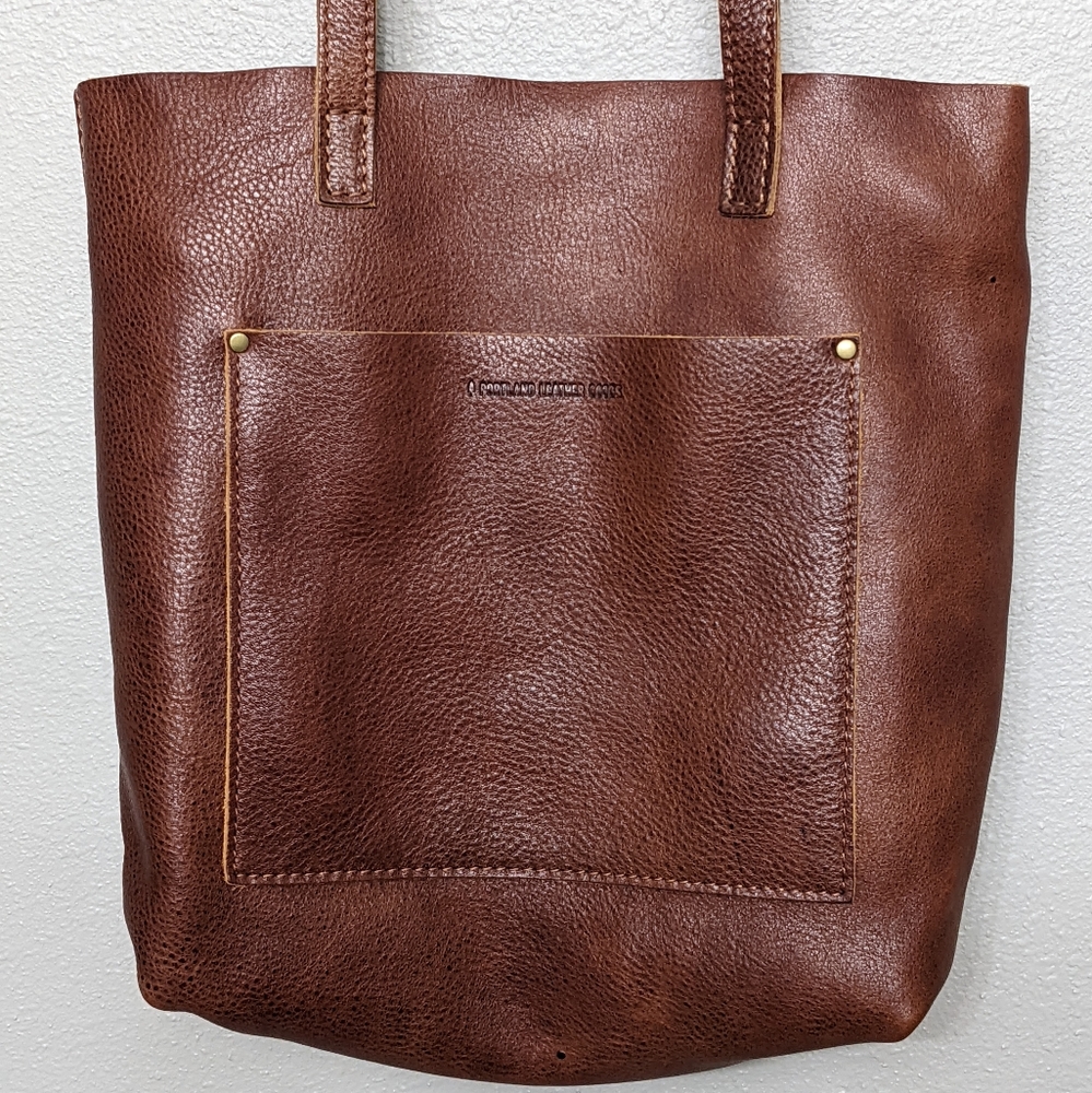 Portland Leather Goods Crossbody Tote Pebbled Nutmeg Brown Full Size